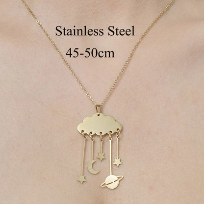 Wholesale Jewelry IG Style Star Heart Shape Flower 201 Stainless Steel 18K Gold Plated Polishing Plating Pendant Necklace