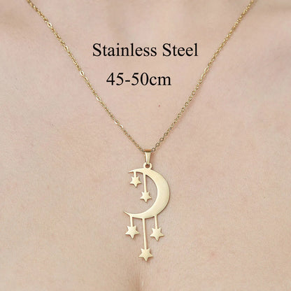 Wholesale Jewelry IG Style Star Heart Shape Flower 201 Stainless Steel 18K Gold Plated Polishing Plating Pendant Necklace