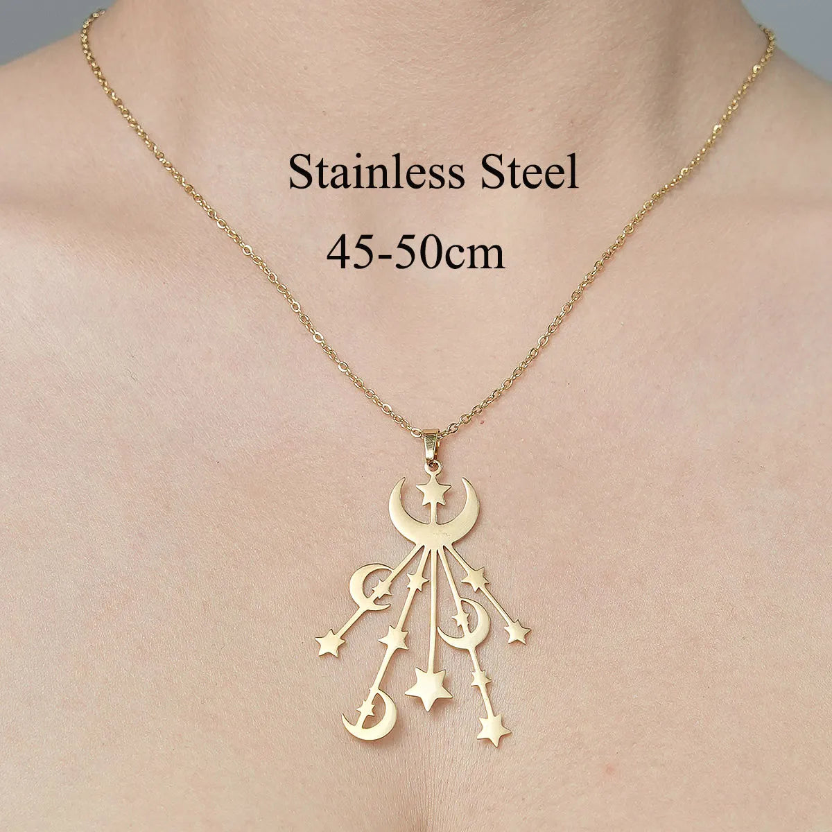 Wholesale Jewelry IG Style Star Heart Shape Flower 201 Stainless Steel 18K Gold Plated Polishing Plating Pendant Necklace