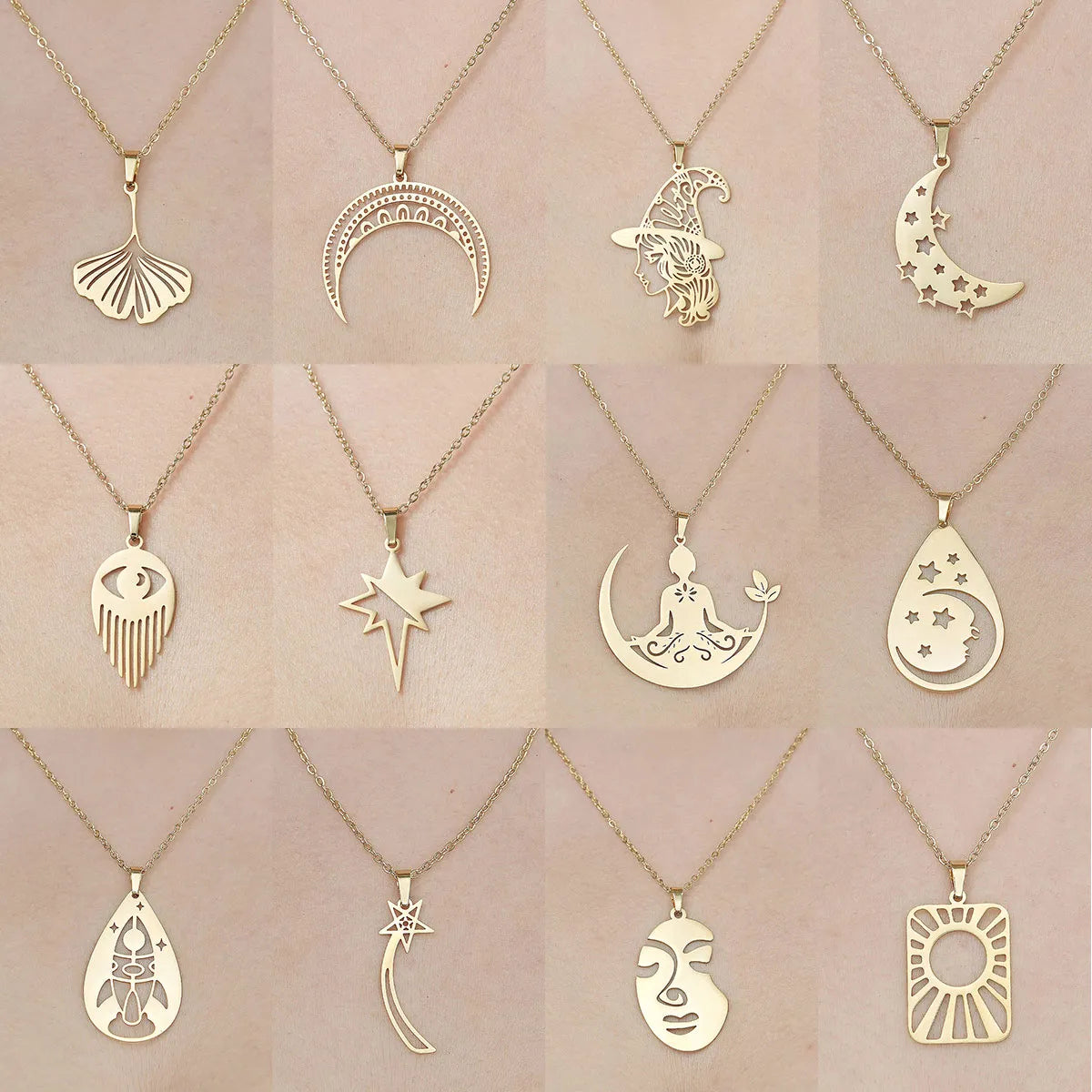 Wholesale Jewelry IG Style Star Moon 201 Stainless Steel 18K Gold Plated Polishing Plating Pendant Necklace