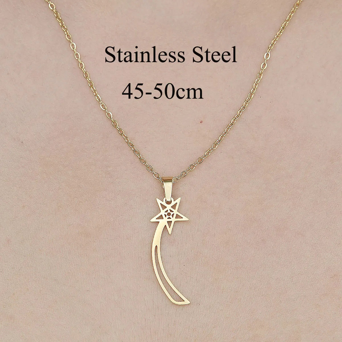 Wholesale Jewelry IG Style Star Moon 201 Stainless Steel 18K Gold Plated Polishing Plating Pendant Necklace