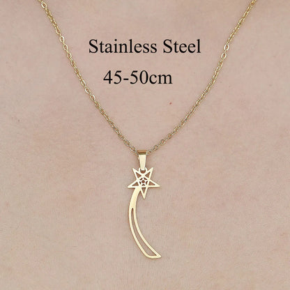 Wholesale Jewelry IG Style Star Moon 201 Stainless Steel 18K Gold Plated Polishing Plating Pendant Necklace