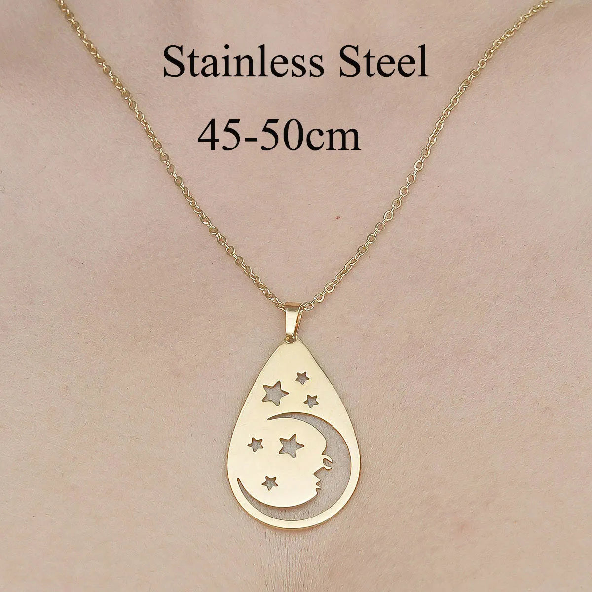 Wholesale Jewelry IG Style Star Moon 201 Stainless Steel 18K Gold Plated Polishing Plating Pendant Necklace