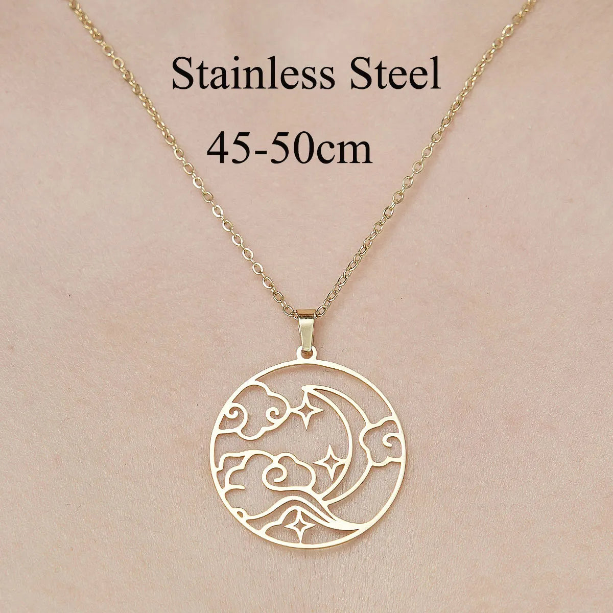 Wholesale Jewelry IG Style Star Moon 201 Stainless Steel 18K Gold Plated Polishing Plating Pendant Necklace