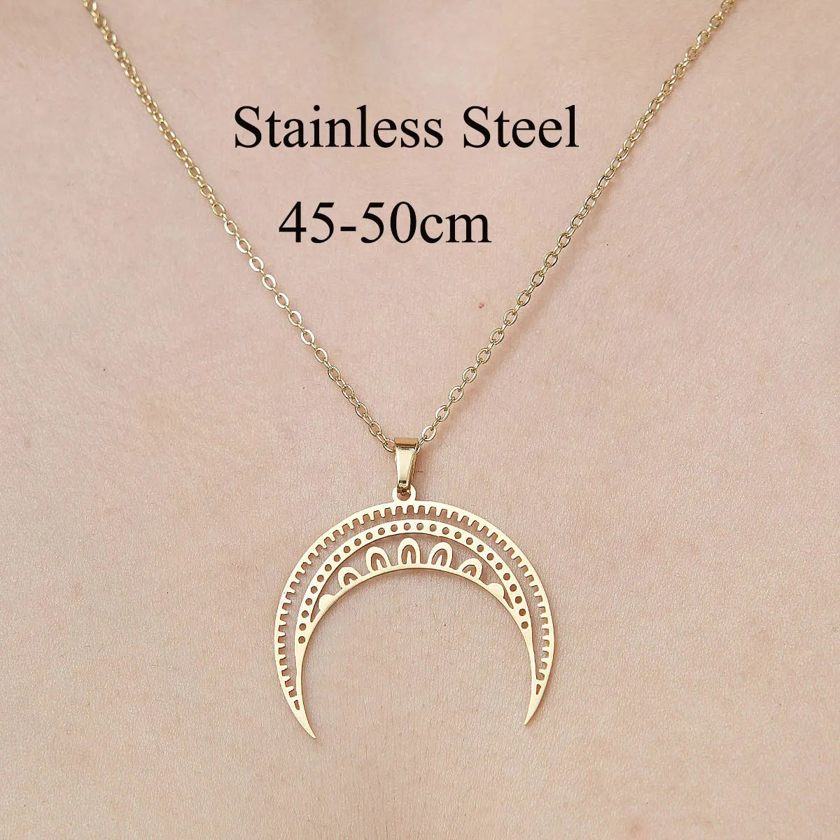 Wholesale Jewelry IG Style Star Moon 201 Stainless Steel 18K Gold Plated Polishing Plating Pendant Necklace