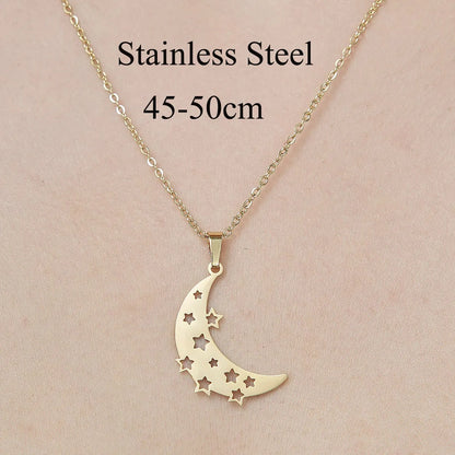 Wholesale Jewelry IG Style Star Moon 201 Stainless Steel 18K Gold Plated Polishing Plating Pendant Necklace