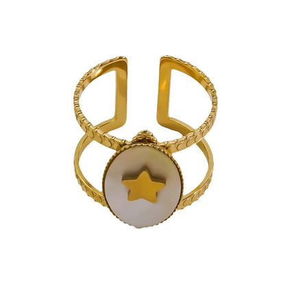 Wholesale Jewelry IG Style Star Starfish Eye Titanium Steel Natural Stone Shell Zircon Inlay Open Rings