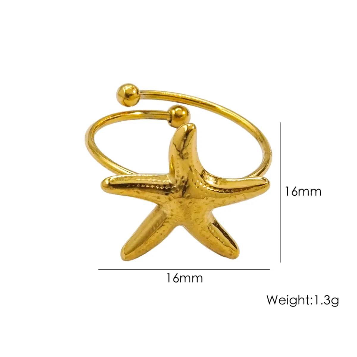 Wholesale Jewelry IG Style Star Starfish Eye Titanium Steel Natural Stone Shell Zircon Inlay Open Rings