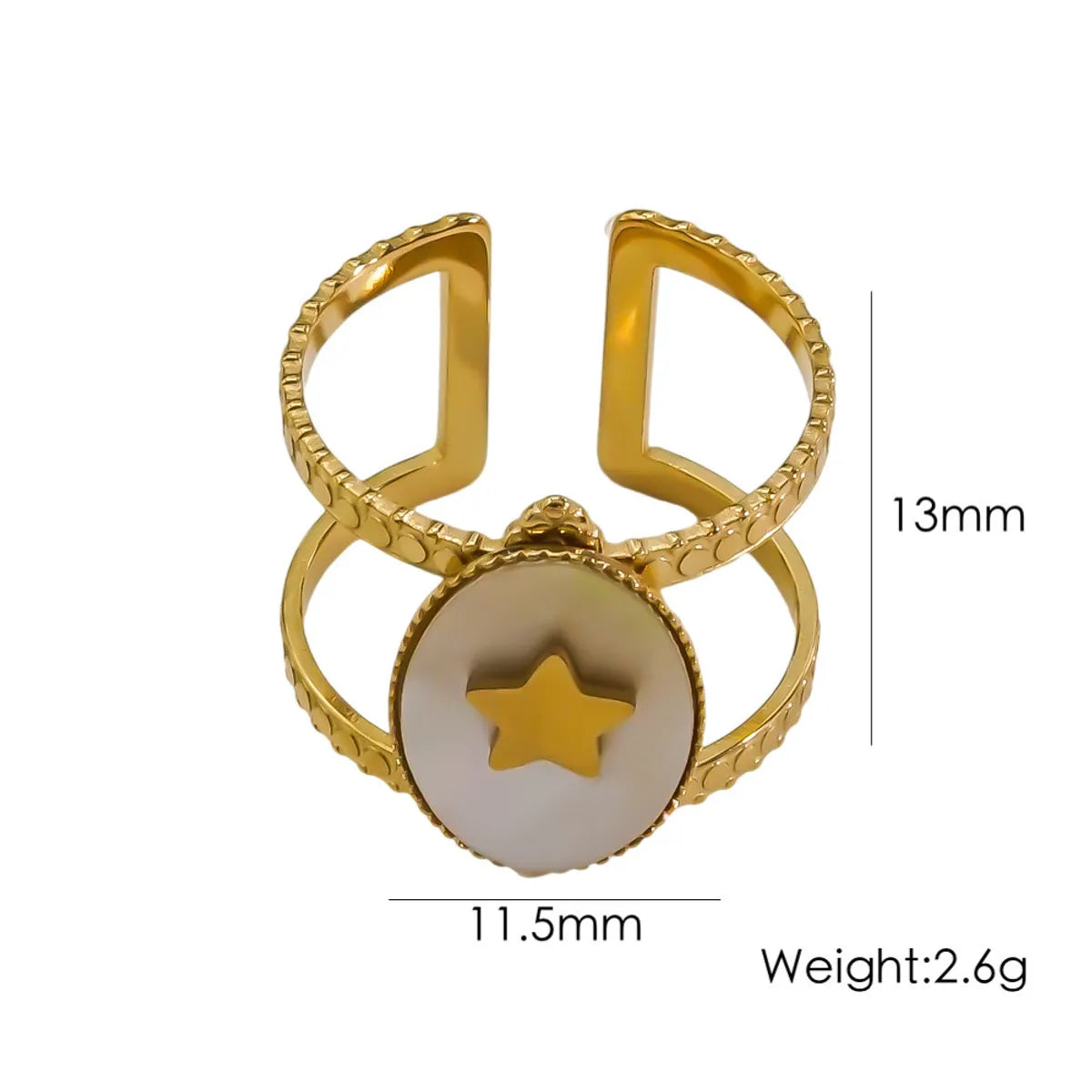 Wholesale Jewelry IG Style Star Starfish Eye Titanium Steel Natural Stone Shell Zircon Inlay Open Rings