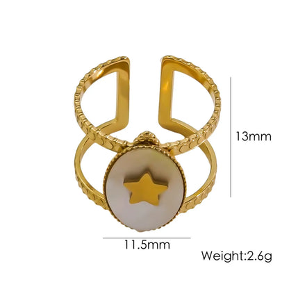 Wholesale Jewelry IG Style Star Starfish Eye Titanium Steel Natural Stone Shell Zircon Inlay Open Rings