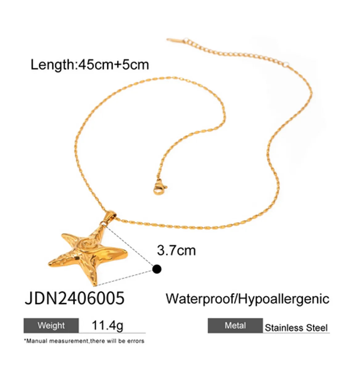 Wholesale Jewelry IG Style Starfish 304 Stainless Steel Pendant Necklace