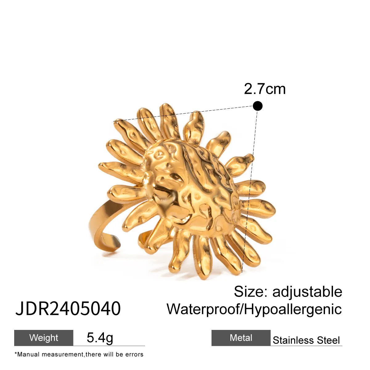 Wholesale Jewelry IG Style SUNFLOWER (Jz001) 304 Stainless Steel 18K Gold Plated Open Rings