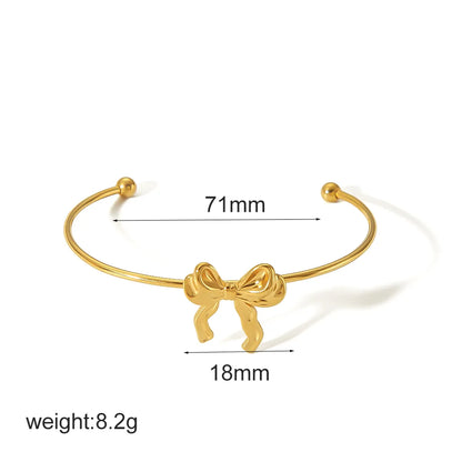 Wholesale Jewelry IG Style Sweet Bow Knot 304 Stainless Steel 18K Gold Plated Polishing Rings Earrings Necklace