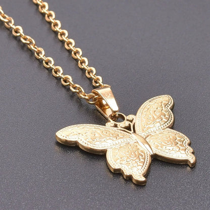 Wholesale Jewelry IG Style Sweet Butterfly 304 Stainless Steel 18K Gold Plated Pendant Necklace Necklace Pendant