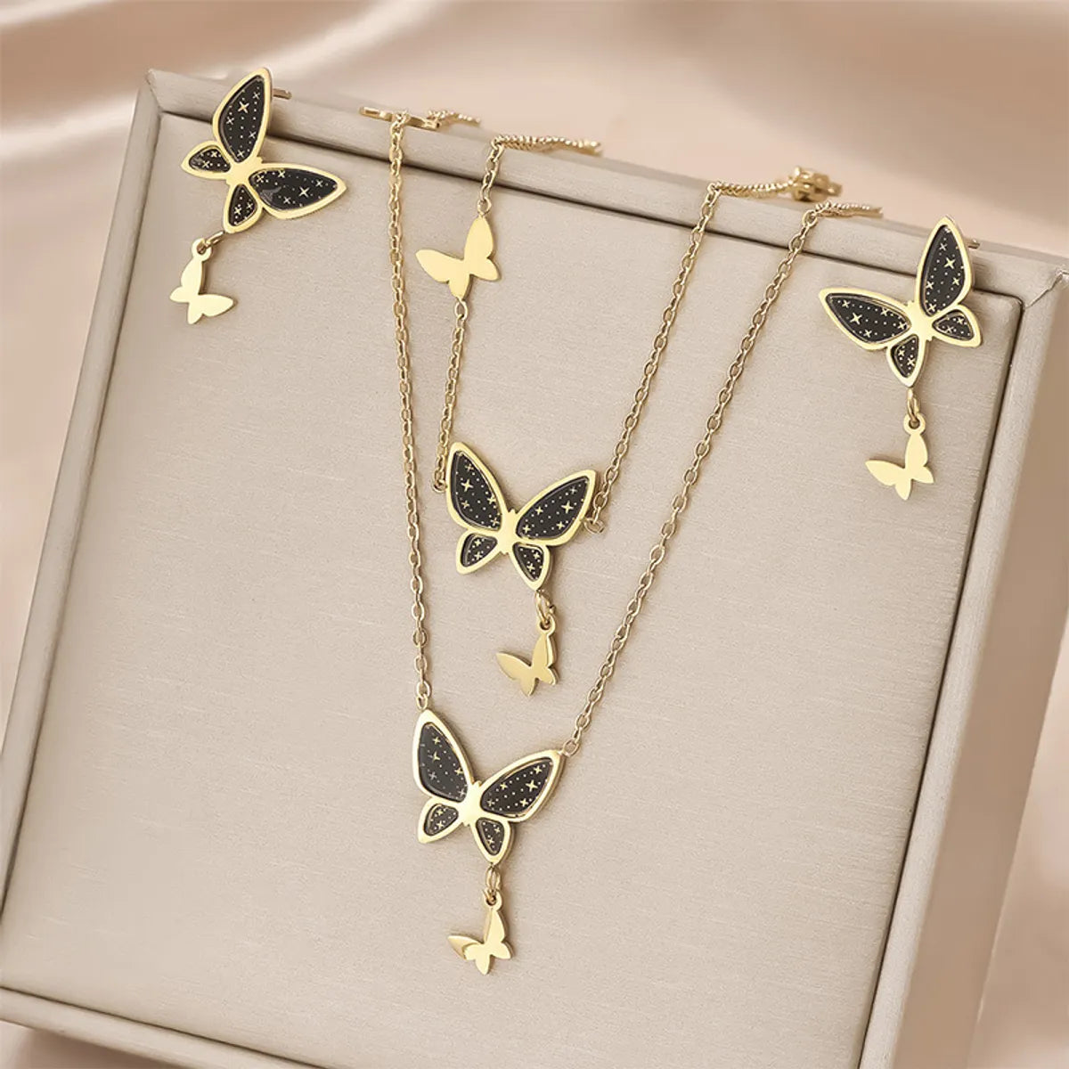 Wholesale Jewelry IG Style Sweet Butterfly Titanium Steel Plating Bracelets Earrings Necklace