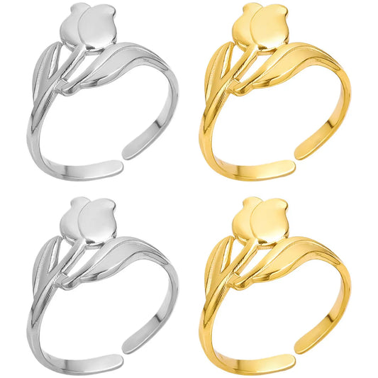 Wholesale Jewelry IG Style Sweet Flower 304 Stainless Steel 18K Gold Plated Polishing Open Rings