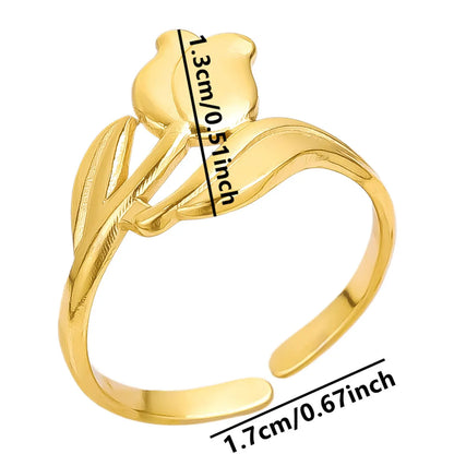 Wholesale Jewelry IG Style Sweet Flower 304 Stainless Steel 18K Gold Plated Polishing Open Rings