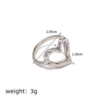 Wholesale Jewelry IG Style Sweet Heart Shape 304 Stainless Steel 18K Gold Plated Hollow Out Rings