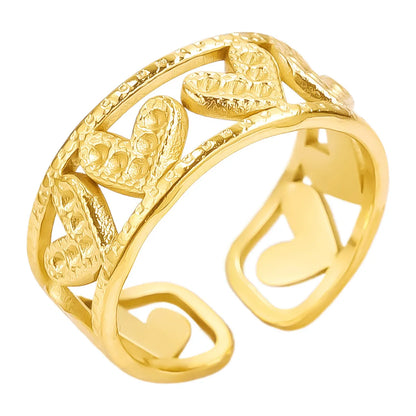 Wholesale Jewelry IG Style Sweet Heart Shape 304 Stainless Steel 18K Gold Plated Polishing Hollow Out Open Rings