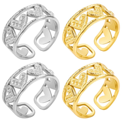 Wholesale Jewelry IG Style Sweet Heart Shape 304 Stainless Steel 18K Gold Plated Polishing Hollow Out Open Rings