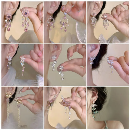 Wholesale Jewelry Ig Style Sweet Heart Shape Flower Bow Knot Alloy Rhinestones Plating Inlay Drop Earrings