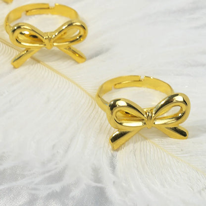 Wholesale Jewelry IG Style Sweet Korean Style Bow Knot 304 Stainless Steel 14K Gold Plated Hollow Out Open Rings