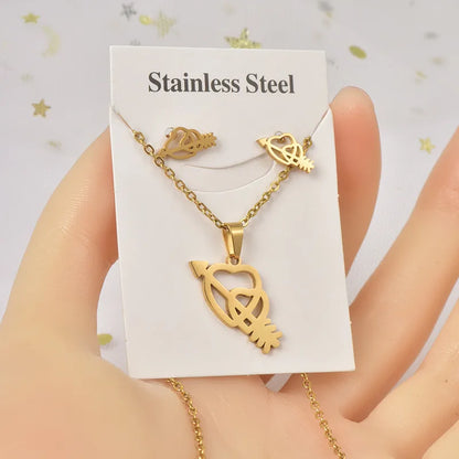 Wholesale Jewelry Sweet Simple Style IG Style Heart Shape Titanium Steel Hollow Out Jewelry Set