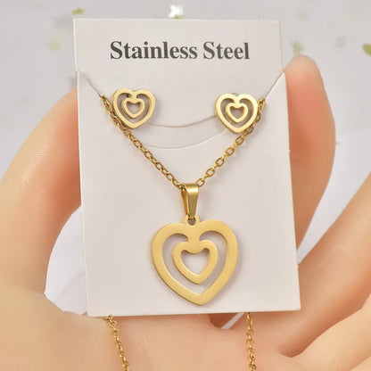 Wholesale Jewelry Sweet Simple Style IG Style Heart Shape Titanium Steel Hollow Out Jewelry Set