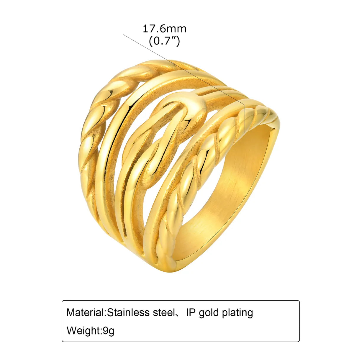 Wholesale Jewelry IG Style Twist 304 Stainless Steel 18K Gold Plated Layered Rings