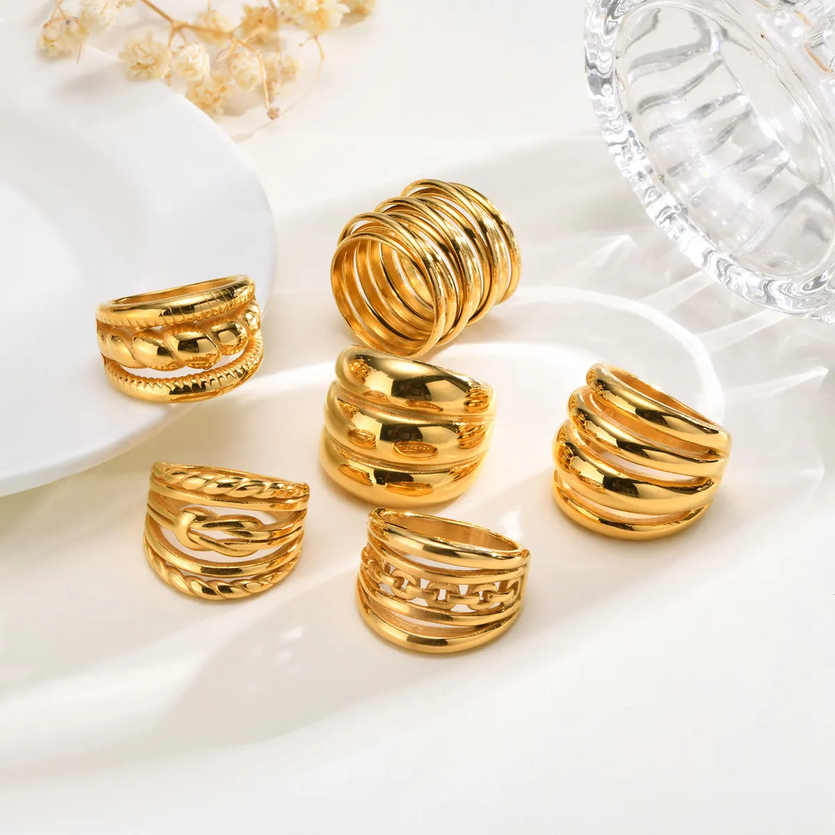 Wholesale Jewelry IG Style Twist 304 Stainless Steel 18K Gold Plated Layered Rings