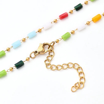 Wholesale Jewelry IG Style Vacation Bohemian Section Cylinder Round Beads Multicolor 304 Stainless Steel 18K Gold Plated Heishi Handmade Plating Necklace