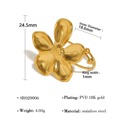 Wholesale Jewelry IG Style Vacation French Style Flower 304 Stainless Steel 18K Gold Plated Open Rings