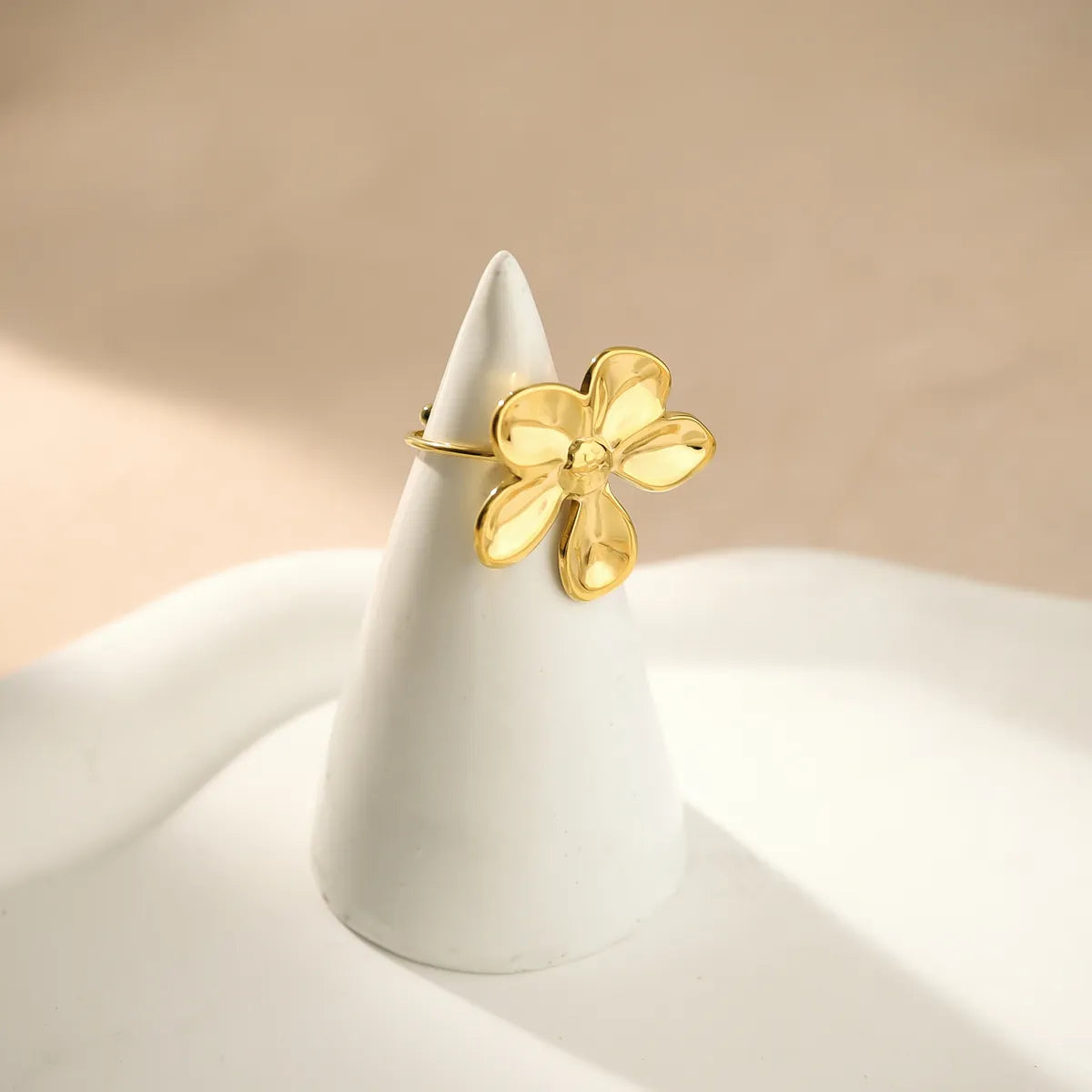 Wholesale Jewelry IG Style Vacation French Style Flower 304 Stainless Steel 18K Gold Plated Open Rings