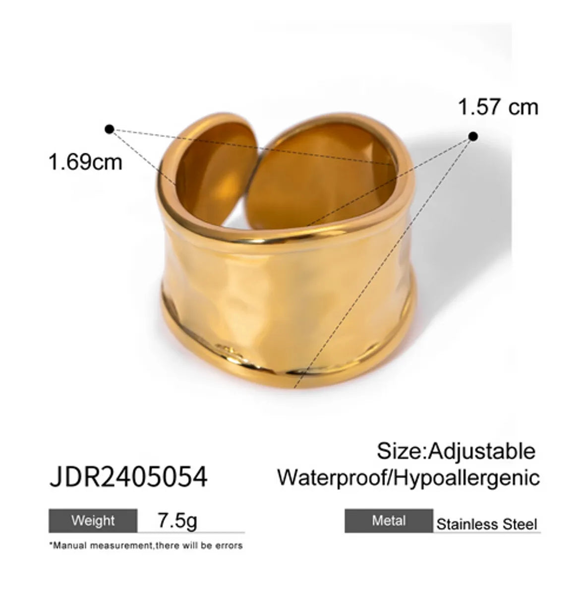 Wholesale Jewelry IG Style Vacation Simple Style Solid Color 316 Stainless Steel  18K Gold Plated Plating Open Rings