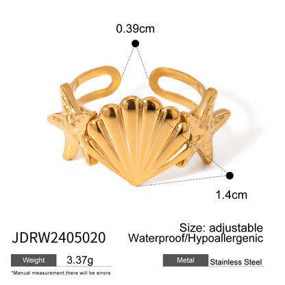 Wholesale Jewelry IG Style Vacation Simple Style Starfish Hippocampus Shell 304 Stainless Steel Artificial Pearls 18K Gold Plated Scallop Inlay Rings Earrings Necklace