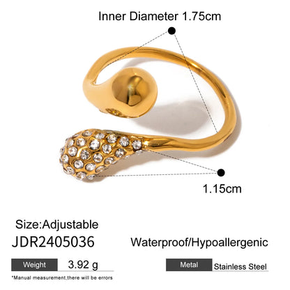 Wholesale Jewelry IG Style Vacation Simple Style Water Droplets Solid Color 316 Stainless Steel  Rhinestones 18K Gold Plated Inlay Open Rings