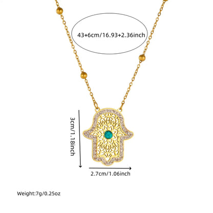 Wholesale Jewelry IG Style Vintage Style Hand Of Fatima 304 Stainless Steel Turquoise Zircon 18K Gold Plated Hollow Out Inlay Jewelry Set