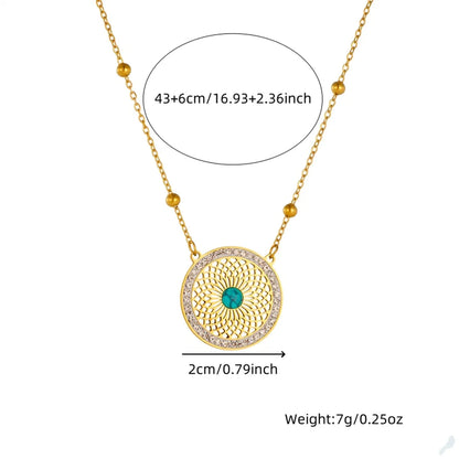 Wholesale Jewelry IG Style Vintage Style Round 304 Stainless Steel Turquoise Zircon 18K Gold Plated Hollow Out Inlay Jewelry Set