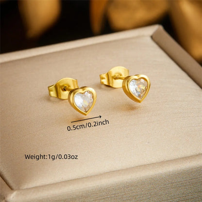 Wholesale Jewelry IG Style Vintage Style Sweet Heart Shape 304 Stainless Steel Rhinestones 18K Gold Plated Inlay Jewelry Set