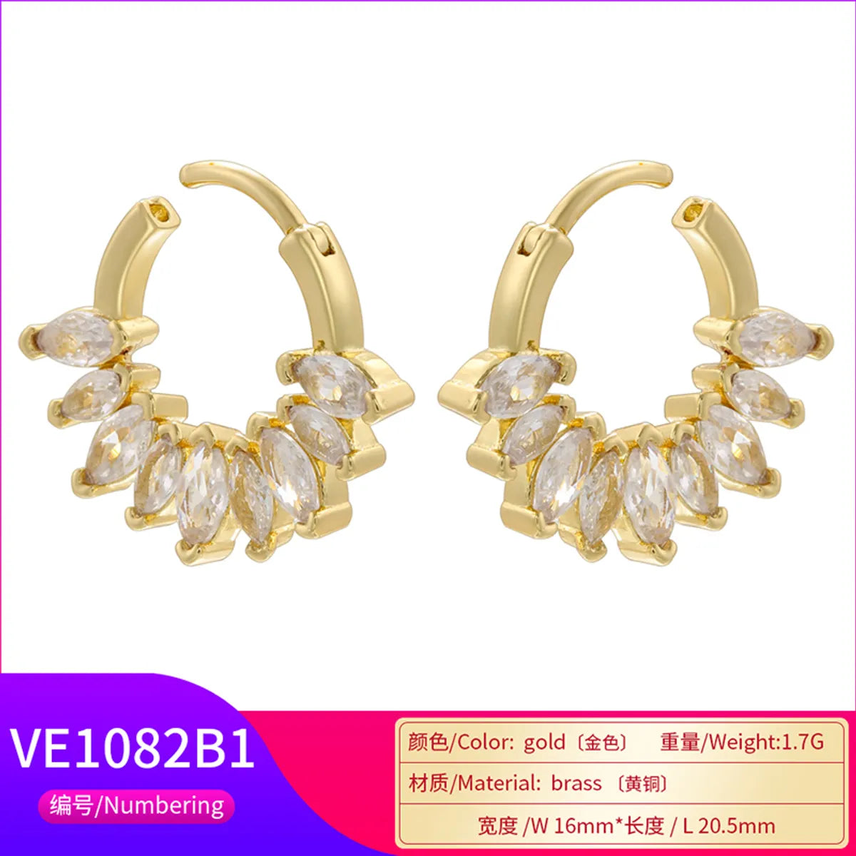 Wholesale Jewelry Ig Style Vintage Style U Shape Steel Zircon 18k Gold Plated Plating Inlay Ear Studs