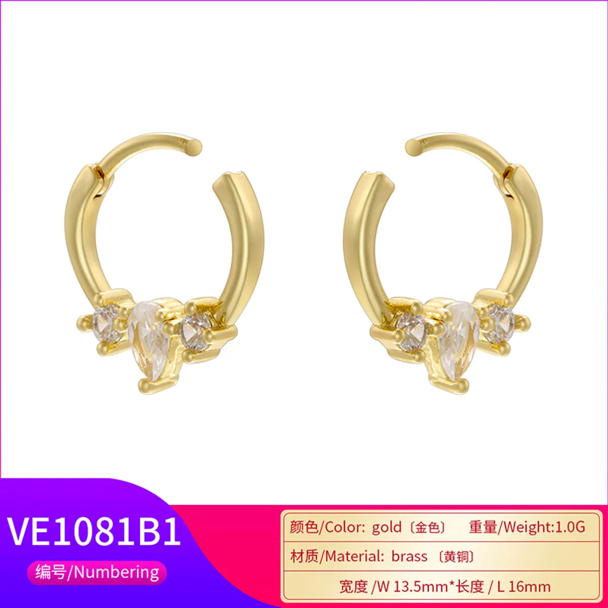 Wholesale Jewelry Ig Style Vintage Style U Shape Steel Zircon 18k Gold Plated Plating Inlay Ear Studs