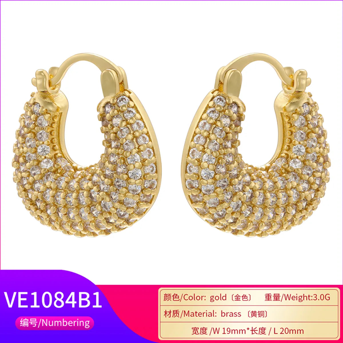 Wholesale Jewelry Ig Style Vintage Style U Shape Steel Zircon 18k Gold Plated Plating Inlay Ear Studs