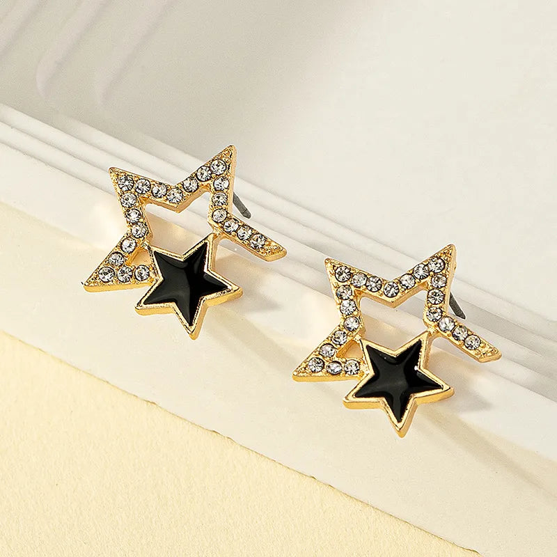 Wholesale Jewelry Ig Style Y2k Pentagram Ferroalloy Glass 14k Gold Plated Enamel Plating Inlay Ear Studs