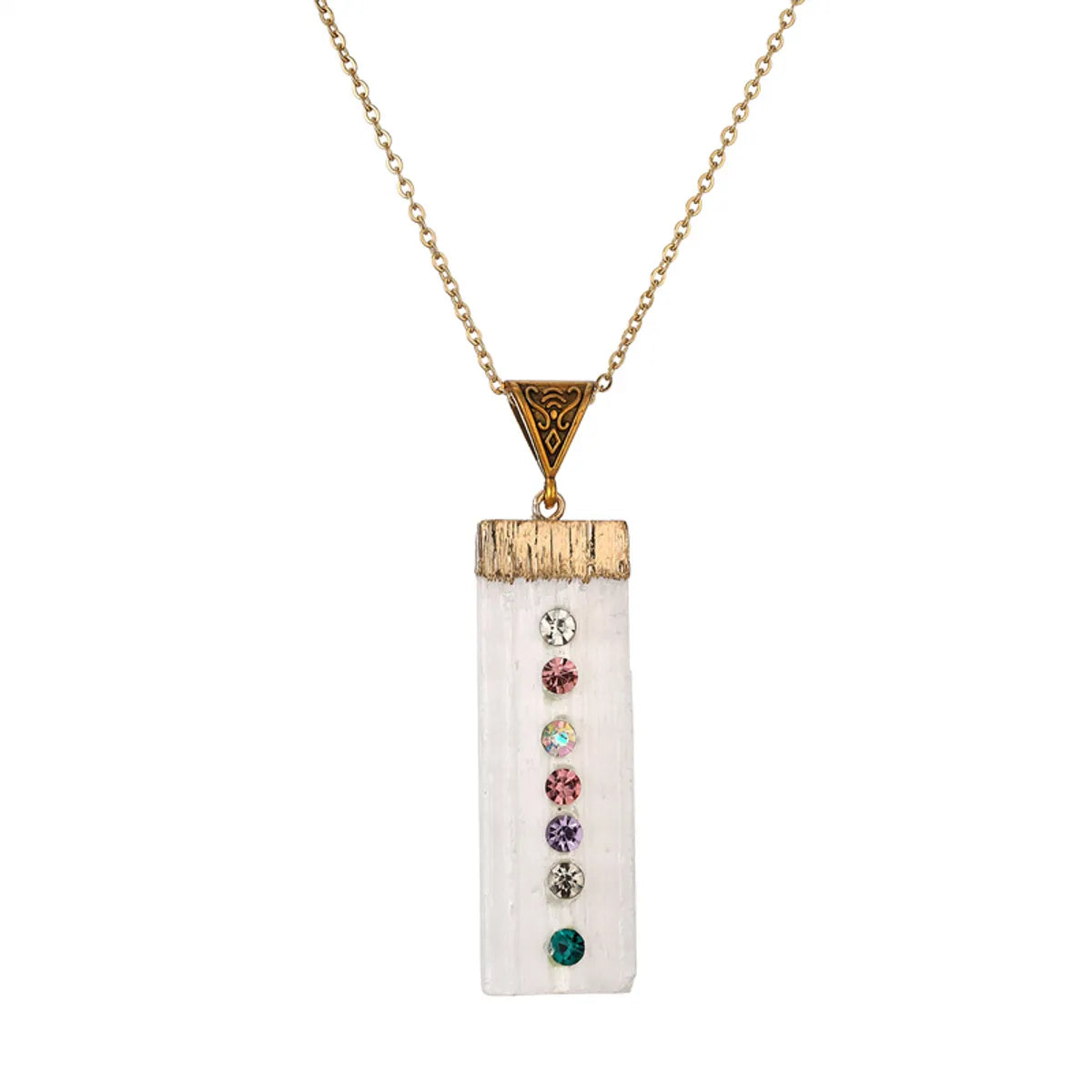 Wholesale Jewelry Ins Style Casual Multicolor Rectangle Stainless Steel Natural Stone Resin Pendant Necklace Long Necklace