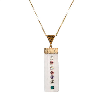 Wholesale Jewelry Ins Style Casual Multicolor Rectangle Stainless Steel Natural Stone Resin Pendant Necklace Long Necklace