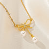 Wholesale Jewelry Japanese Style Bow Knot Titanium Steel Zircon Plating Pendant Necklace