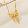 Wholesale Jewelry Japanese Style Bow Knot Titanium Steel Zircon Plating Pendant Necklace