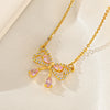 Wholesale Jewelry Japanese Style Bow Knot Titanium Steel Zircon Plating Pendant Necklace