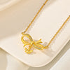 Wholesale Jewelry Japanese Style Bow Knot Titanium Steel Zircon Plating Pendant Necklace