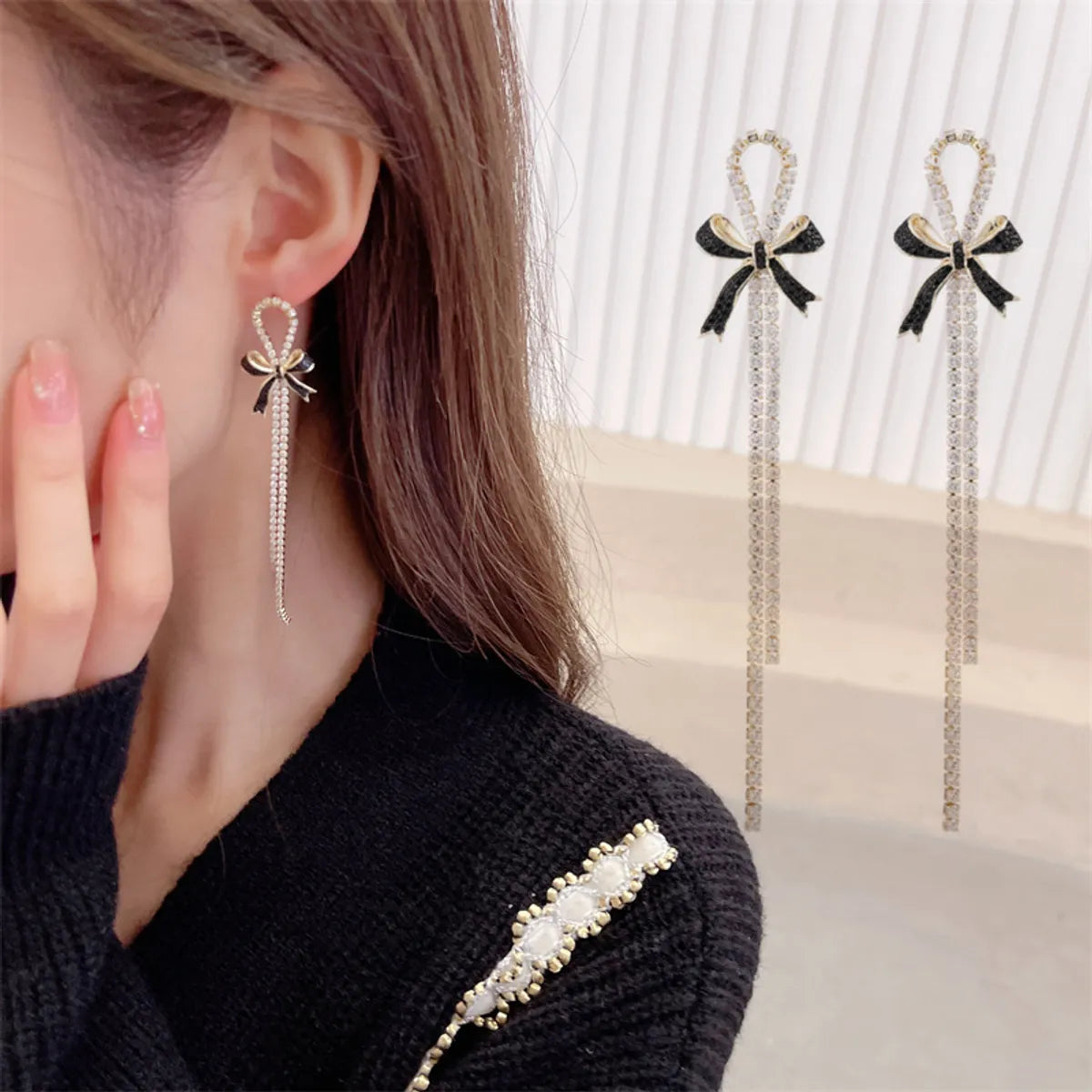 Wholesale Jewelry Lady Bow Knot Alloy Tassel Plating Drop Earrings